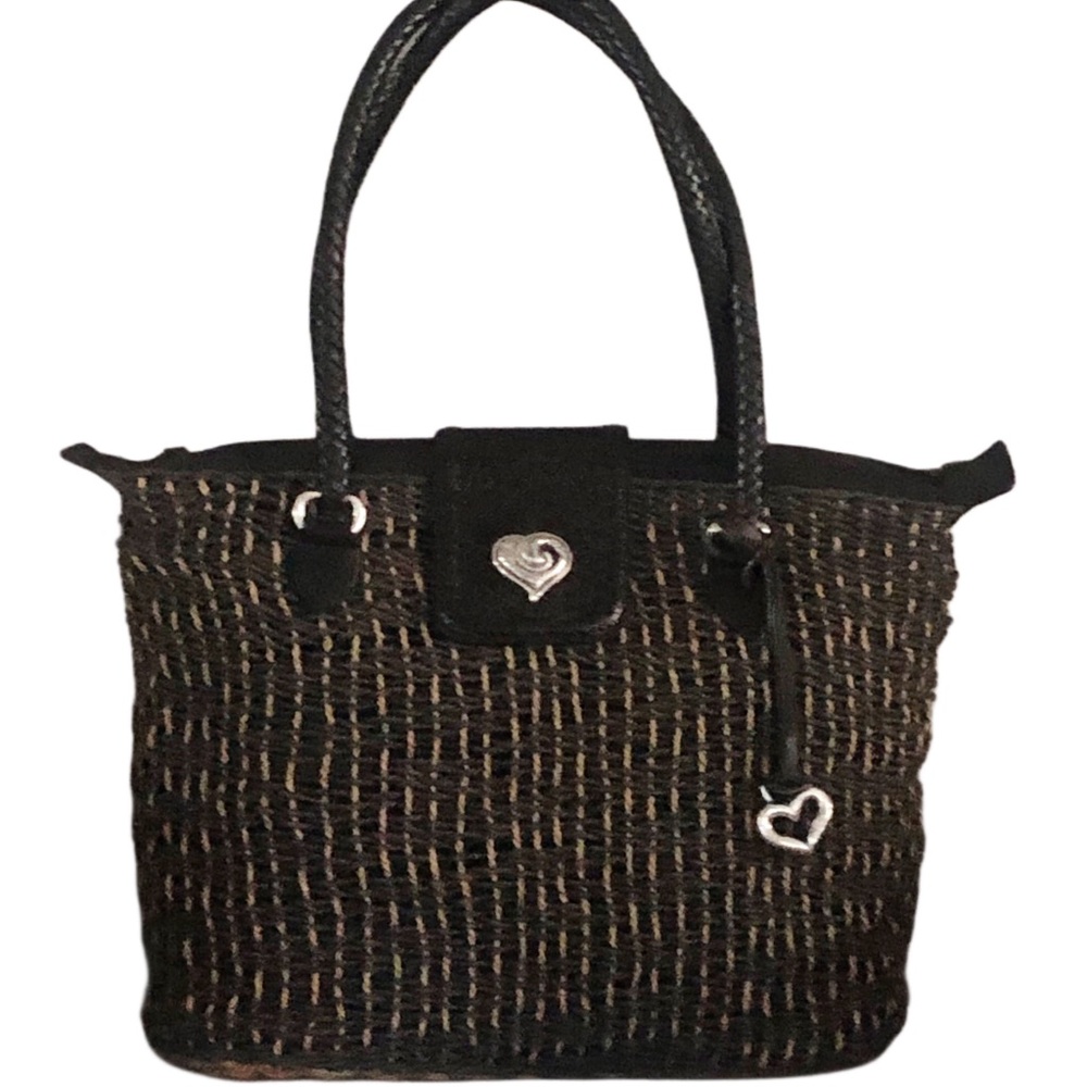 Brighton Vintage Black/Tan Straw Shoulder Bag